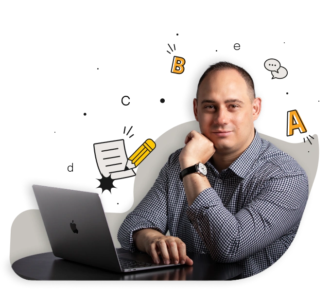 Papós Tamás laptoppal